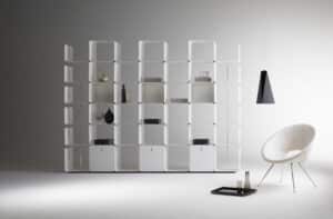 Cwave / Bibliothèque H187 x L292 cm Blanc 3 tiroirs