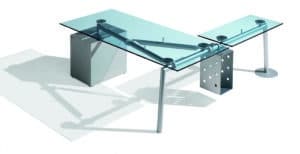 Isotta / Bureau rectangulaire caisson à droite Verre transparent