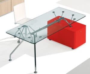 Prospero / Bureau de direction en verre avec caisson L180 cm