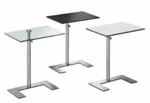 For U / Guéridon réglable verre transparent