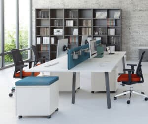 Ogi A / Bureau en îlots 4 postes de travail 160 cm Blanc