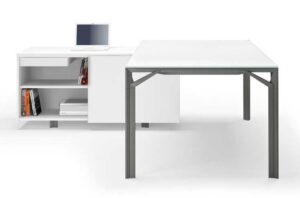 X8 / Bureau en verre 210 cm avec dessserte Blanc