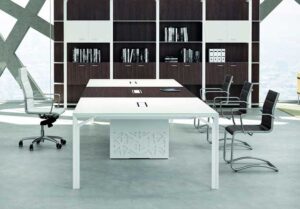 X8 / Table de réunion rectangulaire 420 x 140 cm Blanc-Wengé