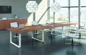 X7 / Table de réunion 480 x 140 cm Noyer Pieds Blanc