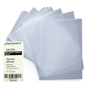 Signs / Feuilles A4 polyester transparent x 10