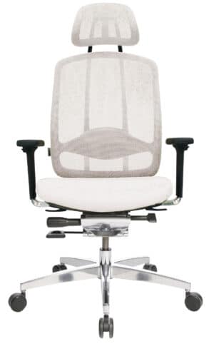 Alumedic 10 / Fauteuil de direction dossier résille avec appuie-tête et assise cuir Blanc