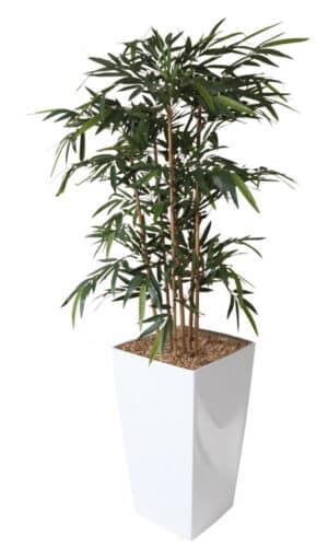 Bambou / Plante artificielle H190 cm Bac carré brillant Blanc