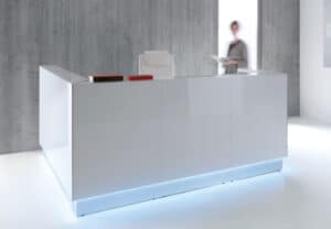 Linea / Banque d'accueil L245 x P165 cm retour à droite Blanc
