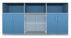 Modul space / Console avec portes battantes et éléments ouverts L237 x H119 cm Bleu