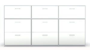 Modul space / Rangement 3 portes à clapet et 6 tiroirs à dossiers suspendus L237 x H119 cm Blanc