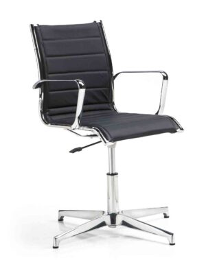 Elliot / Fauteuil de réunion sur patins en cuir noir
