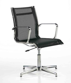 Elliot / Fauteuil de réunion sur patins en résille et similicuir noir