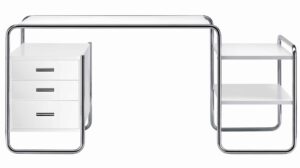 S 285 / Bureau Marcel Breuer L164 cm 1 caisson + 2 tablettes Blanc