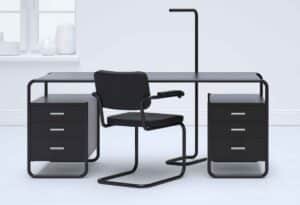 S285/5 / Bureau Marcel Breuer L178 cm 2 caissons de bureau structure laquée Noir