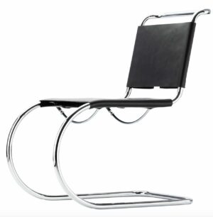 S 533 L / Fauteuil piètement luge Mies van der Rohe cuir sellier Noir