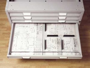 Armoire à plans format A0 / 5 tiroirs avec top et socle Blanc