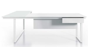 Be.1 / Bureau individuel 160 cm avec retour en verre Blanc
