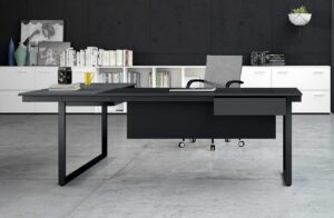 Be.1 / Bureau individuel 200 cm avec retour en verre Noir