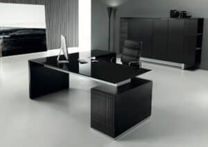 Modi / Bureau de direction 200 cm avec retour et caisson verre noir