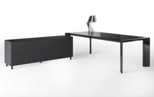 Kono / Bureau de direction en verre L180 cm avec rangement - Noir