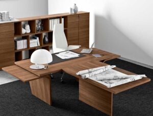 LARUS / Bureau de direction avec extension frontale L230 cm Noyer naturel