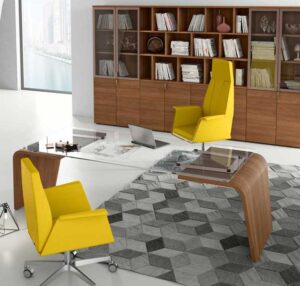 LARUS / Bureau de direction avec plateau en verre L210 cm Noyer naturel