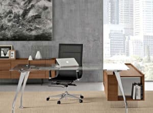 SEGNO / Bureau design L180 cm Verre transparent