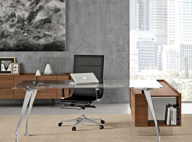 SEGNO / Bureau design L180 cm Verre transparent
