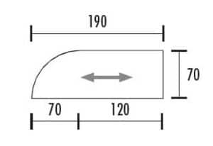 Seatle / Table rabattable sur roulettes arrondie à droite L190 x P70 cm