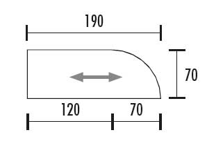 Seatle / Table rabattable sur roulettes arrondie à gauche L190 x P70 cm