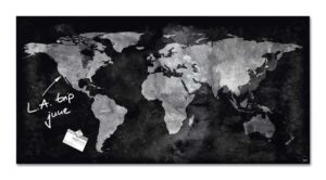 Vision / Tableau en verre magnétique 91 x 46 cm Carte du monde