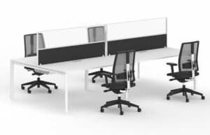 Bureaubench / Bureau 4 postes L160 cm séparation vitrée et tissu