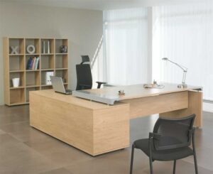 X'O / Bureau direction L200 sur console à tiroirs à gauche Chêne clair