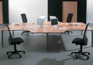 Aeris / Bureau compact quatre postes 160 cm Blanc perle