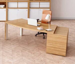 Kara / Bureau courbe avec caisson porteur Chêne clair