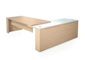 Kara / Bureau de direction avec retour et top en verre L250 cm Chêne clair
