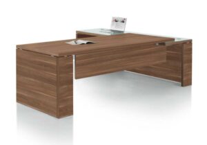 Kara / Bureau de direction avec retour et top en verre L250 cm Chêne clair