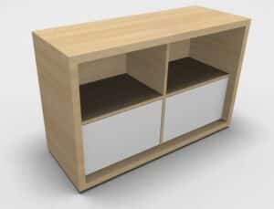 Kara / Etagère basse avec portes battantes Chêne clair