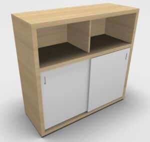 Kara / Etagère moyenne 2 portes coulissantes H115 cm Chêne clair
