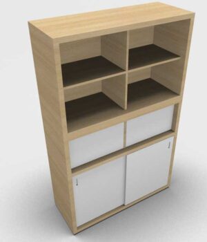 Kara / Etagère haute 2 portes coulissantes + 2 portes battantes H193 cm Chêne clair
