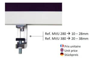 Reyem MVU 280 / Fixation sur le profilé de l'écran pour plateau 10-28mm