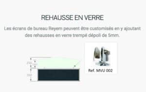 Reyem / Réhausse en verre trempé dépoli pour écran de séparation