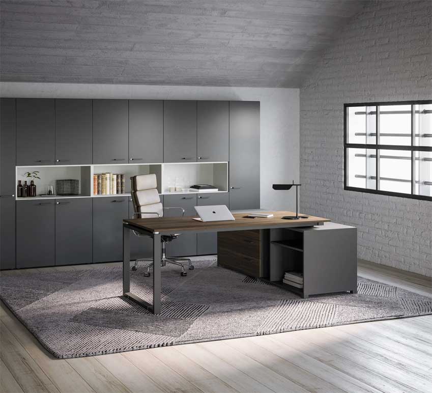 77582_2 - MonBureauDesign Float Office Archiutti / Bureau de direction avec crédence Archiutti (ref. 77582i)