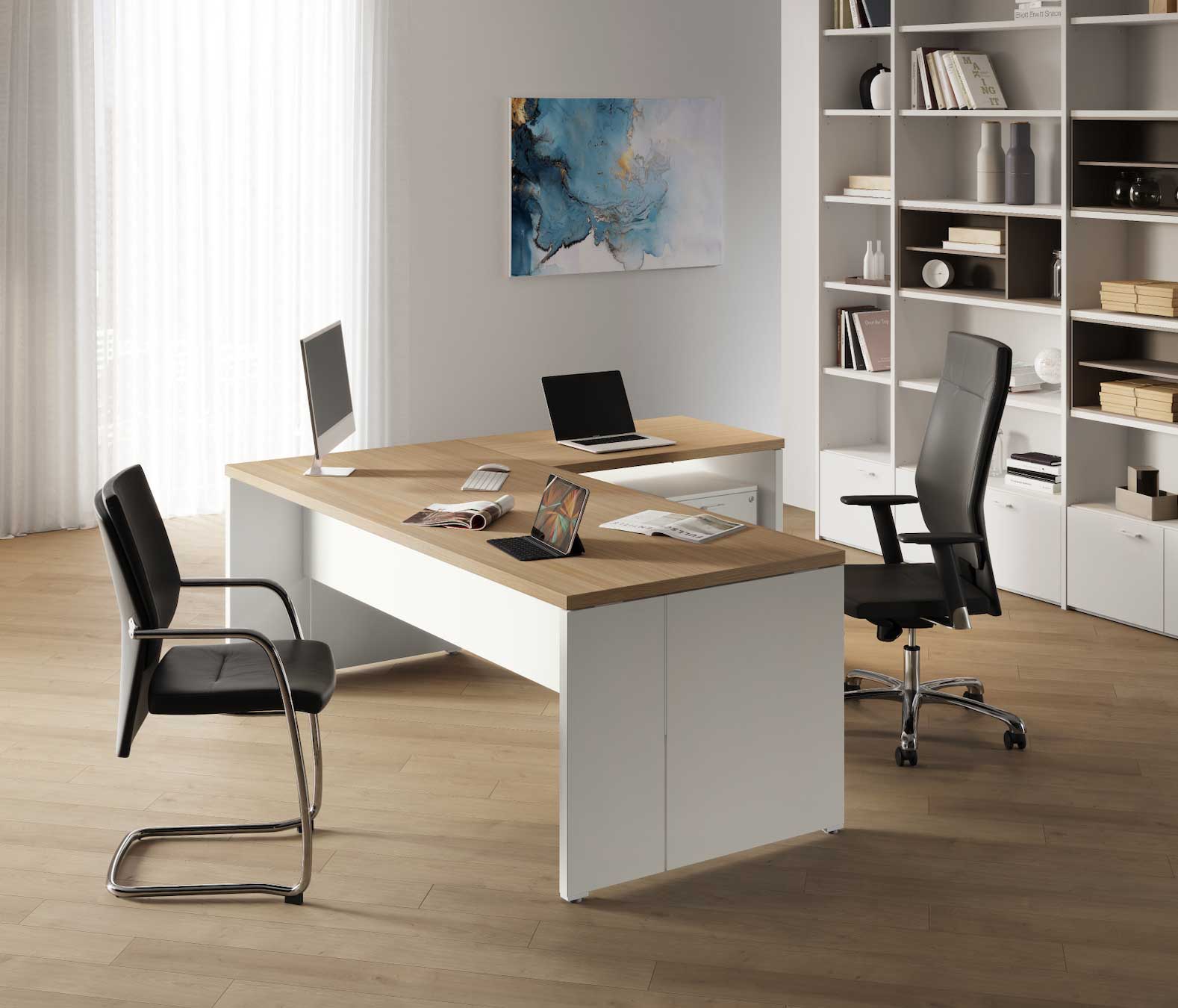 88078_1 - MonBureauDesign Delta las mobili / Bureau de direction avec retour Las Mobili (ref. 88078i)